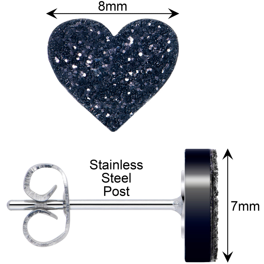 BodyCandy Glitter Heart Stud Earrings - Hypoallergenic — color detail