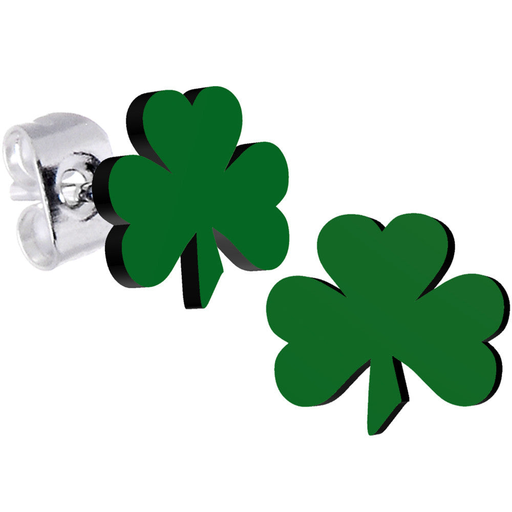 BodyCandy Green Irish Clover Stud Earrings- St Patricks Day — main product shot