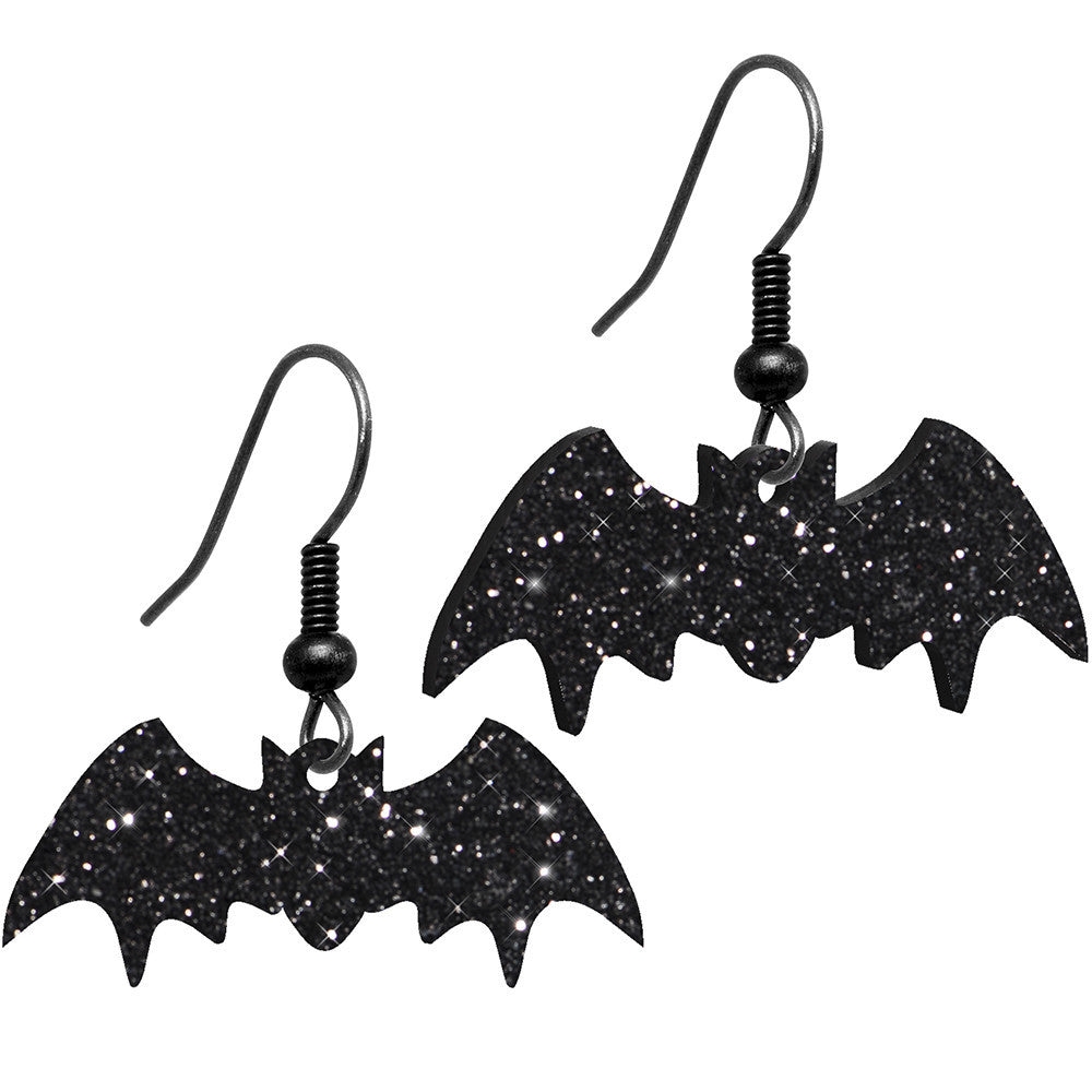 BodyCandy Glittery Black Bat Dangle Earrings — main product shot