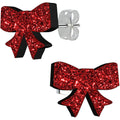 BodyCandy Ruby Red Glitter Ribbon Bow Stud Earrings — main product shot