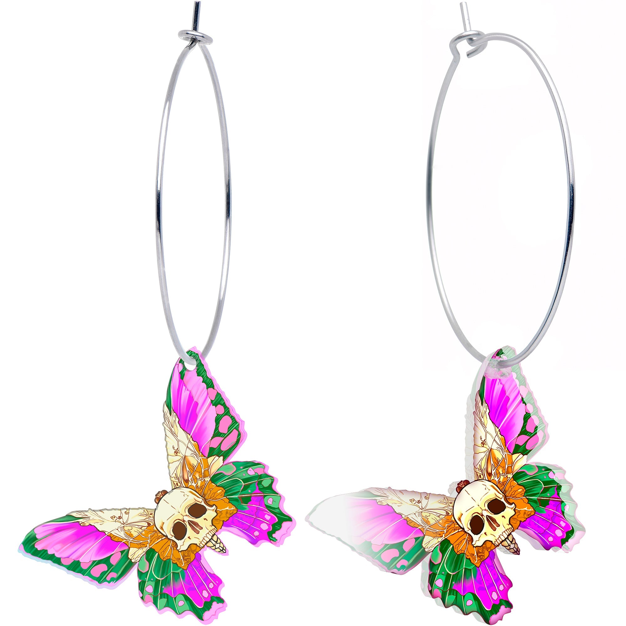 BodyCandy Butterfly Skull Hoop Earrings by Onyx O — lifestyle context