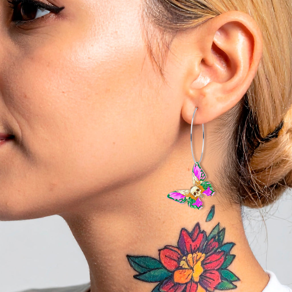 BodyCandy Butterfly Skull Hoop Earrings by Onyx O — detail close-up