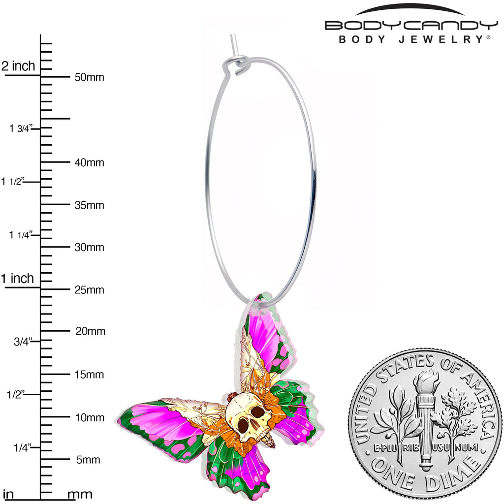 BodyCandy Butterfly Skull Hoop Earrings by Onyx O — side view