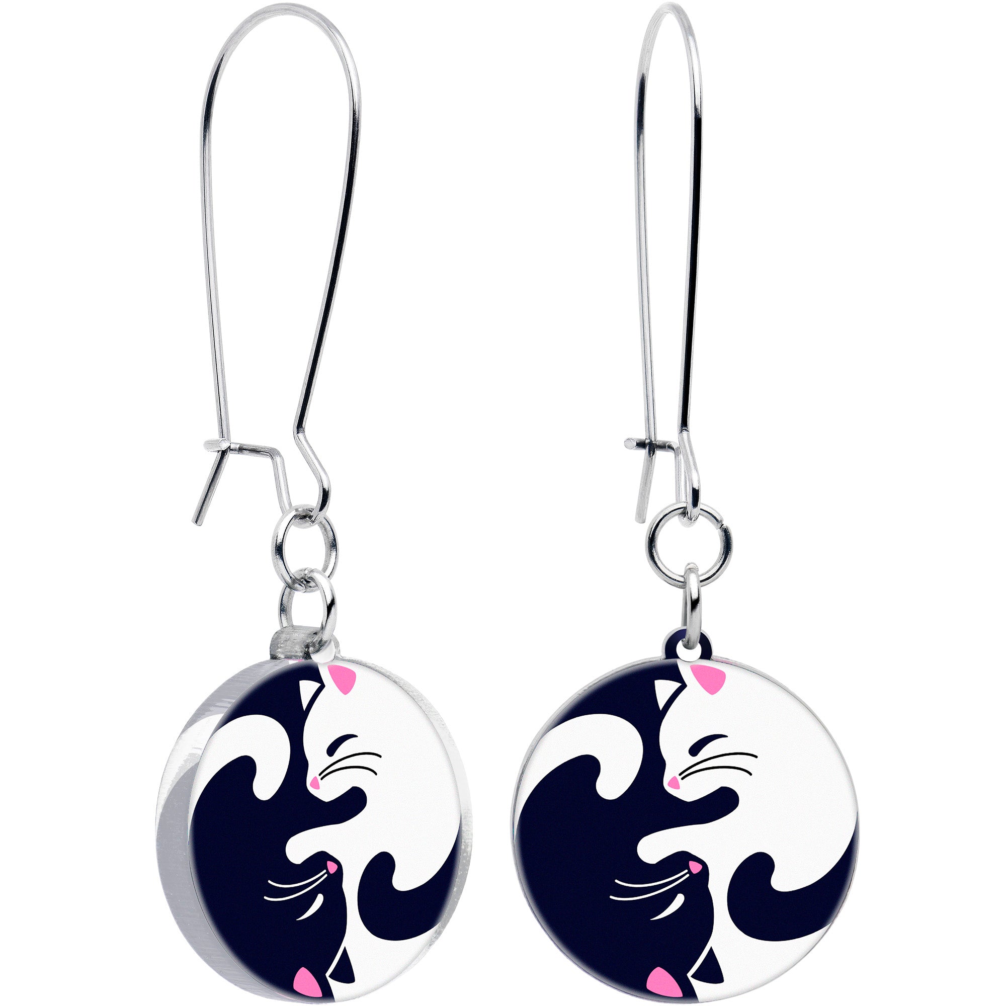 BodyCandy Cute Kitty Cat Yin Yang Dangle Earrings by Onyx O — main product shot