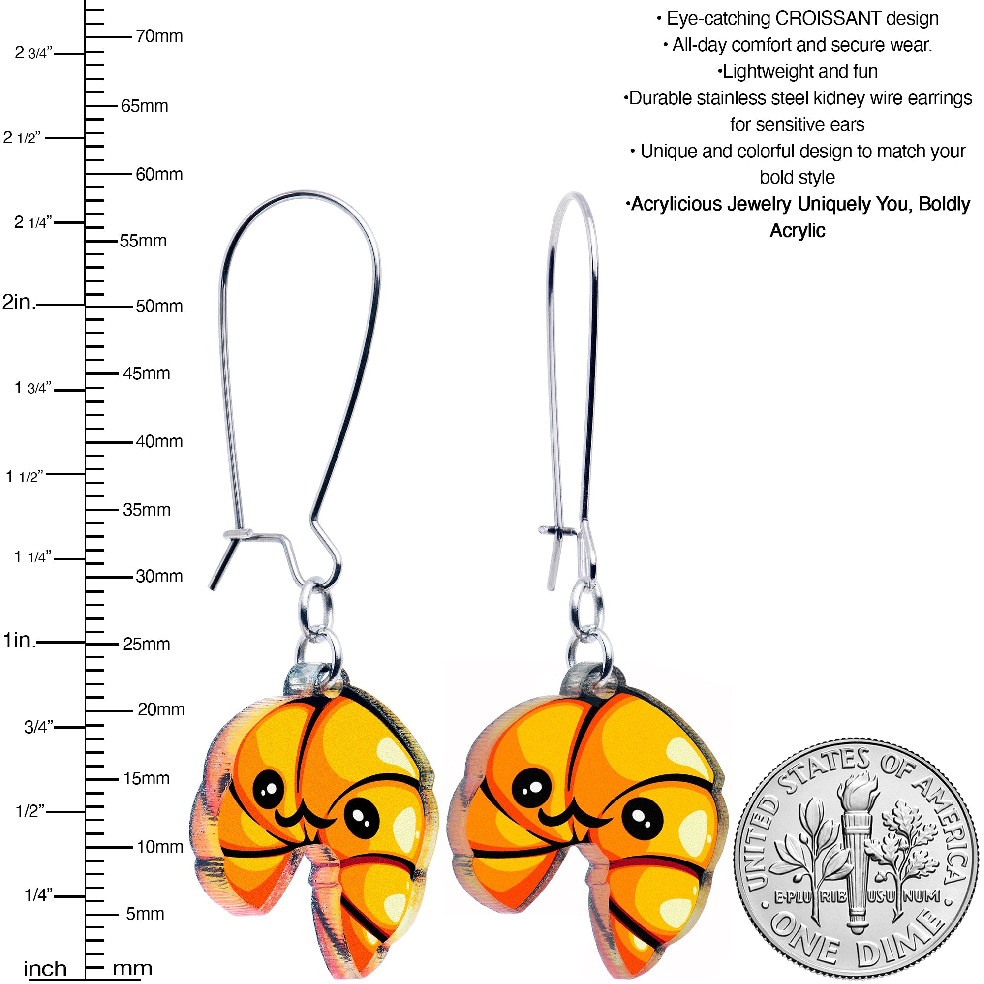 BodyCandy Acrylicious Quaso Croissant Dangle Earrings by Onyx O — detail close-up