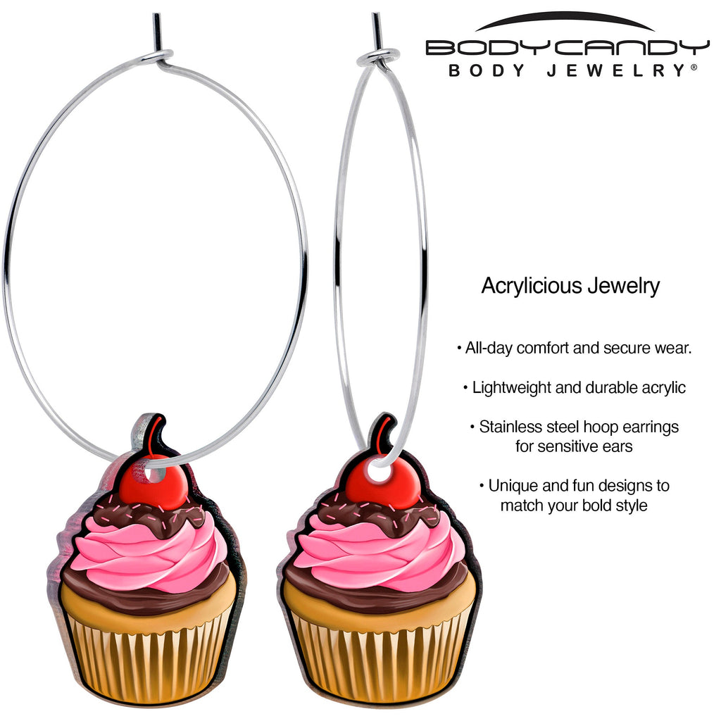 BodyCandy Valentine Cupcake Hoop Earrings by Onyx O — detail close-up
