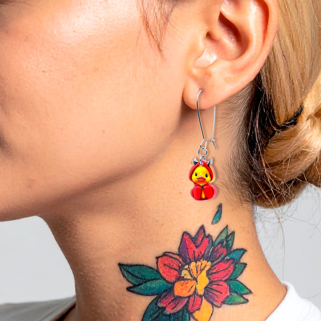 BodyCandy Hot Litle Devil Duck Dangle Earrings by Onyx O — detail close-up