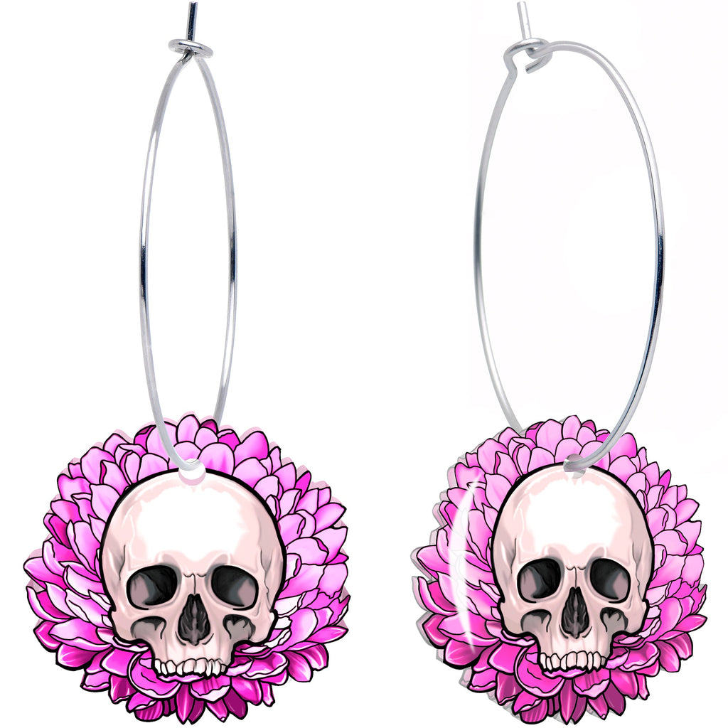 BodyCandy Blooming Pink Flower Skull Hoop Earrings by Onyx O — main product shot