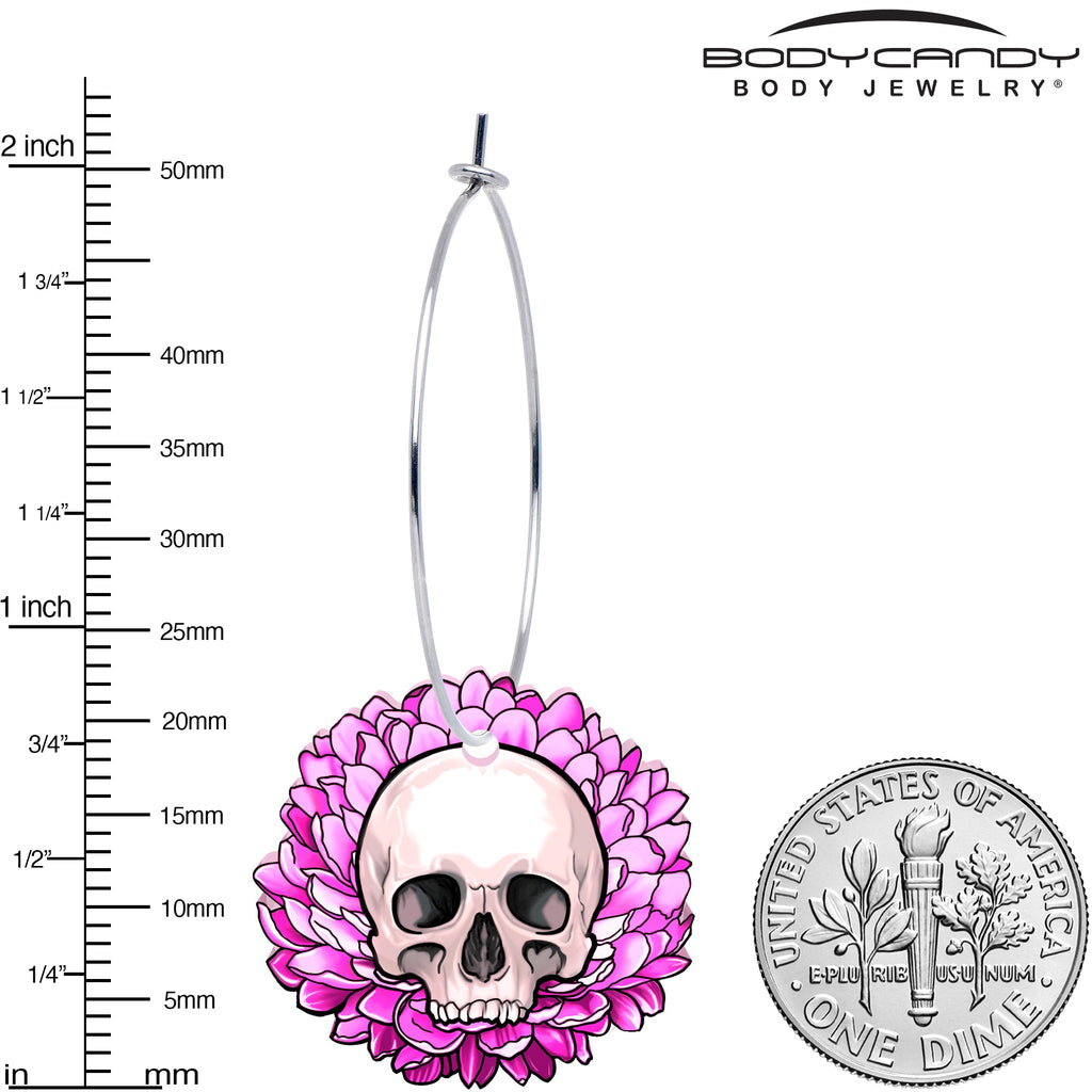 BodyCandy Blooming Pink Flower Skull Hoop Earrings by Onyx O — lifestyle context