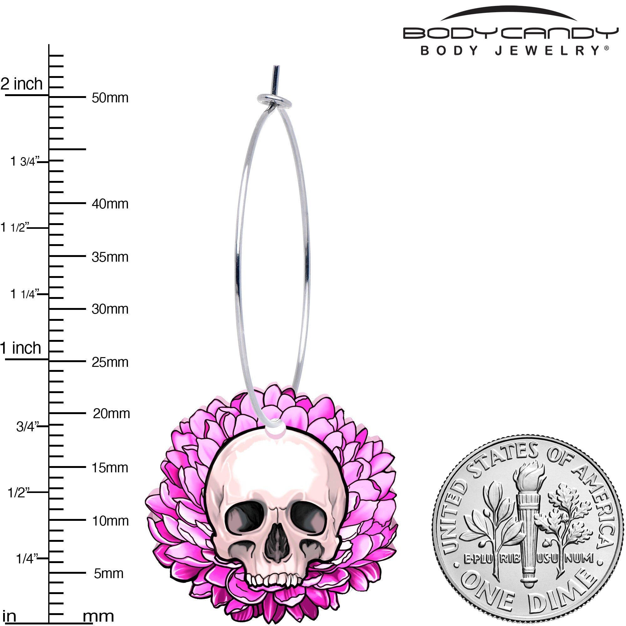 BodyCandy Blooming Pink Flower Skull Hoop Earrings by Onyx O — lifestyle context
