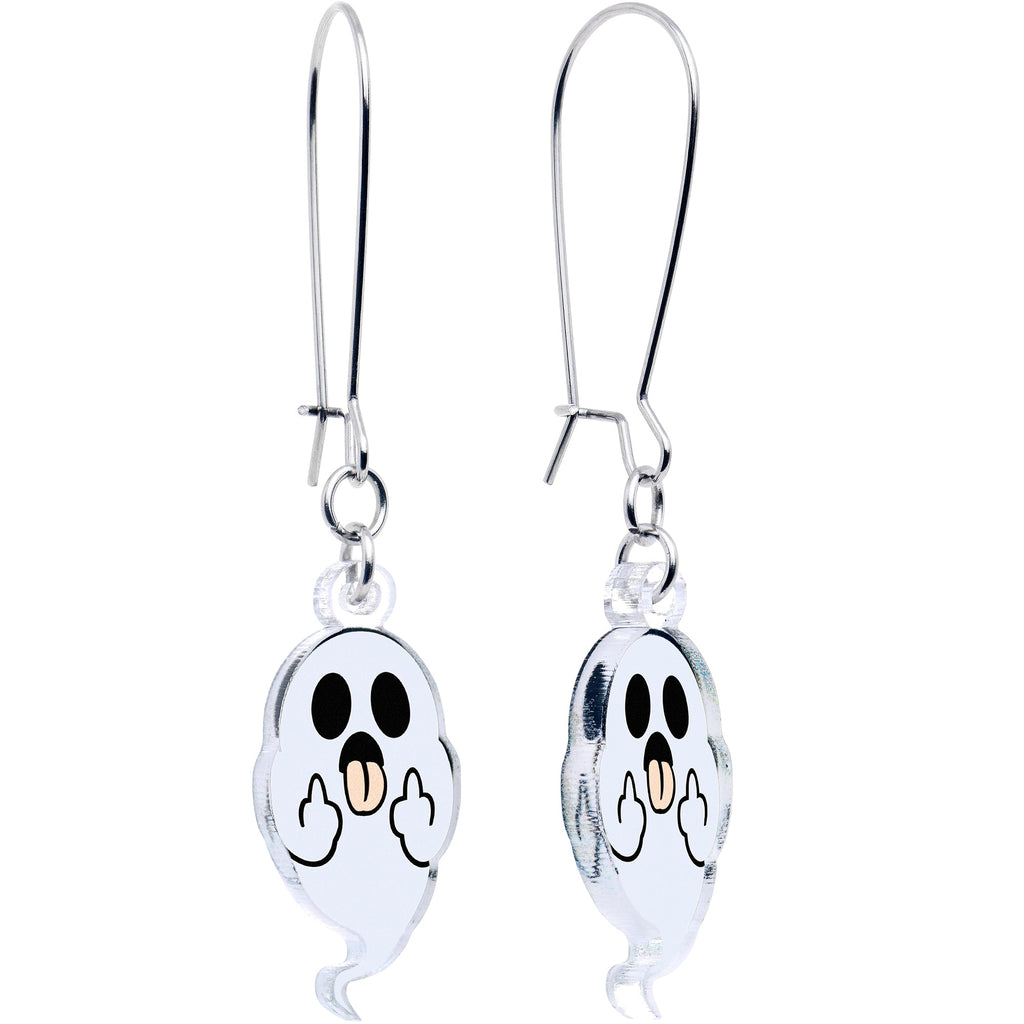 BodyCandy Acrylicious Sassy Spirit Middle Finger Ghost Dangle Earrings by Onyx O — main product shot