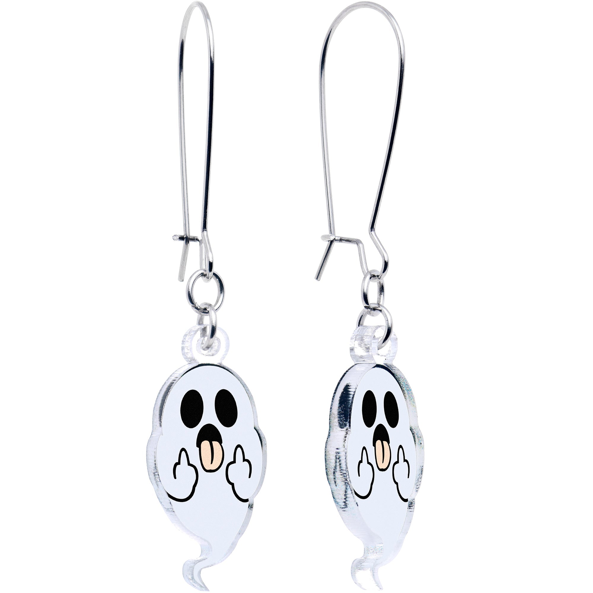BodyCandy Acrylicious Sassy Spirit Middle Finger Ghost Dangle Earrings by Onyx O — main product shot