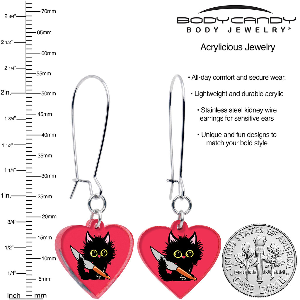 BodyCandy Heart Staby Cat Dangle Earrings by Onyx O — detail close-up