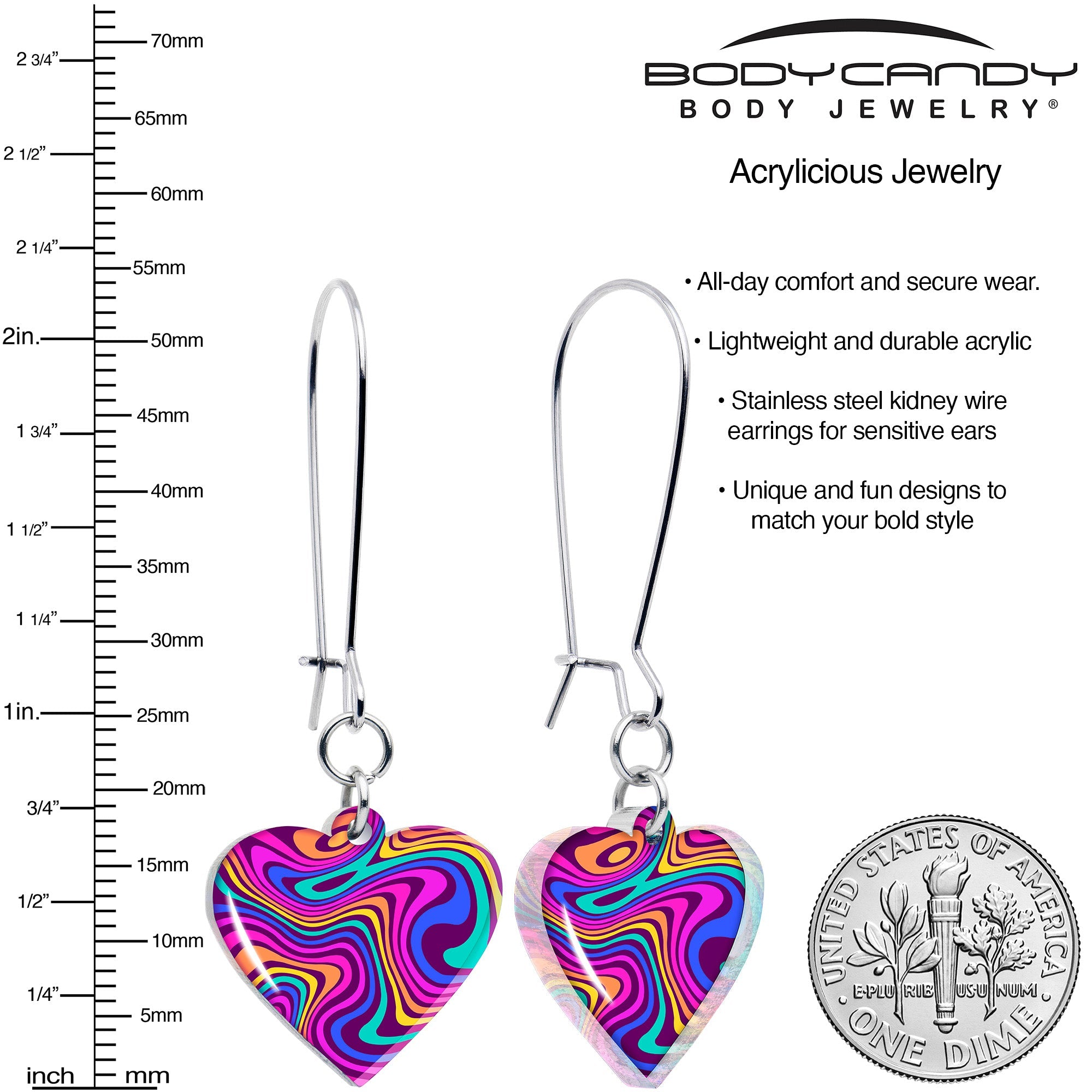 BodyCandy Swirling Heart Dangle Earrings by Onyx O — detail close-up