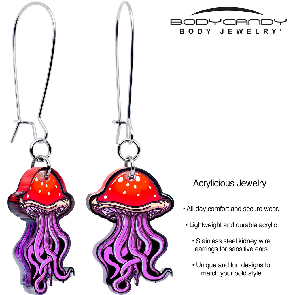BodyCandy Mushroom Jellyfish Dangle Earrings by Onyx O — detail close-up