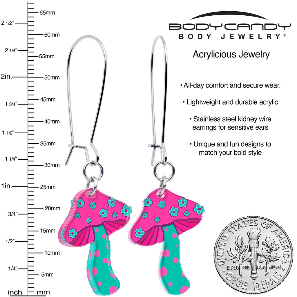 BodyCandy Funky Floral Mushroom Dangle Earrings by Onyx O — detail close-up