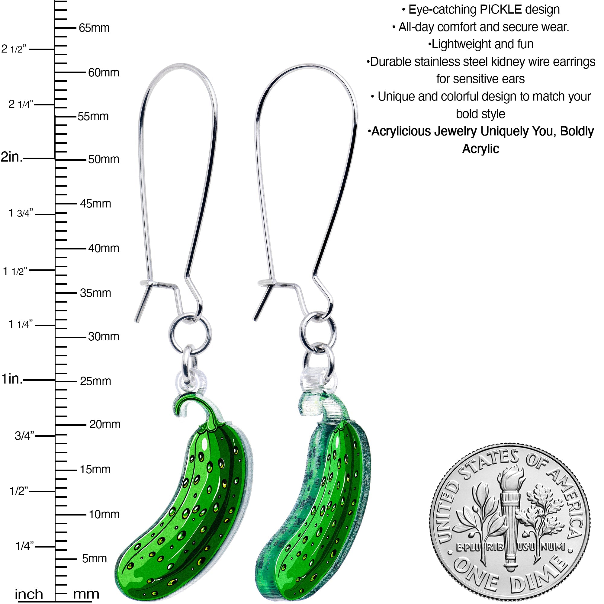BodyCandy Acrylicious Funky Green Pickle Earrings by Onyx O — lifestyle context