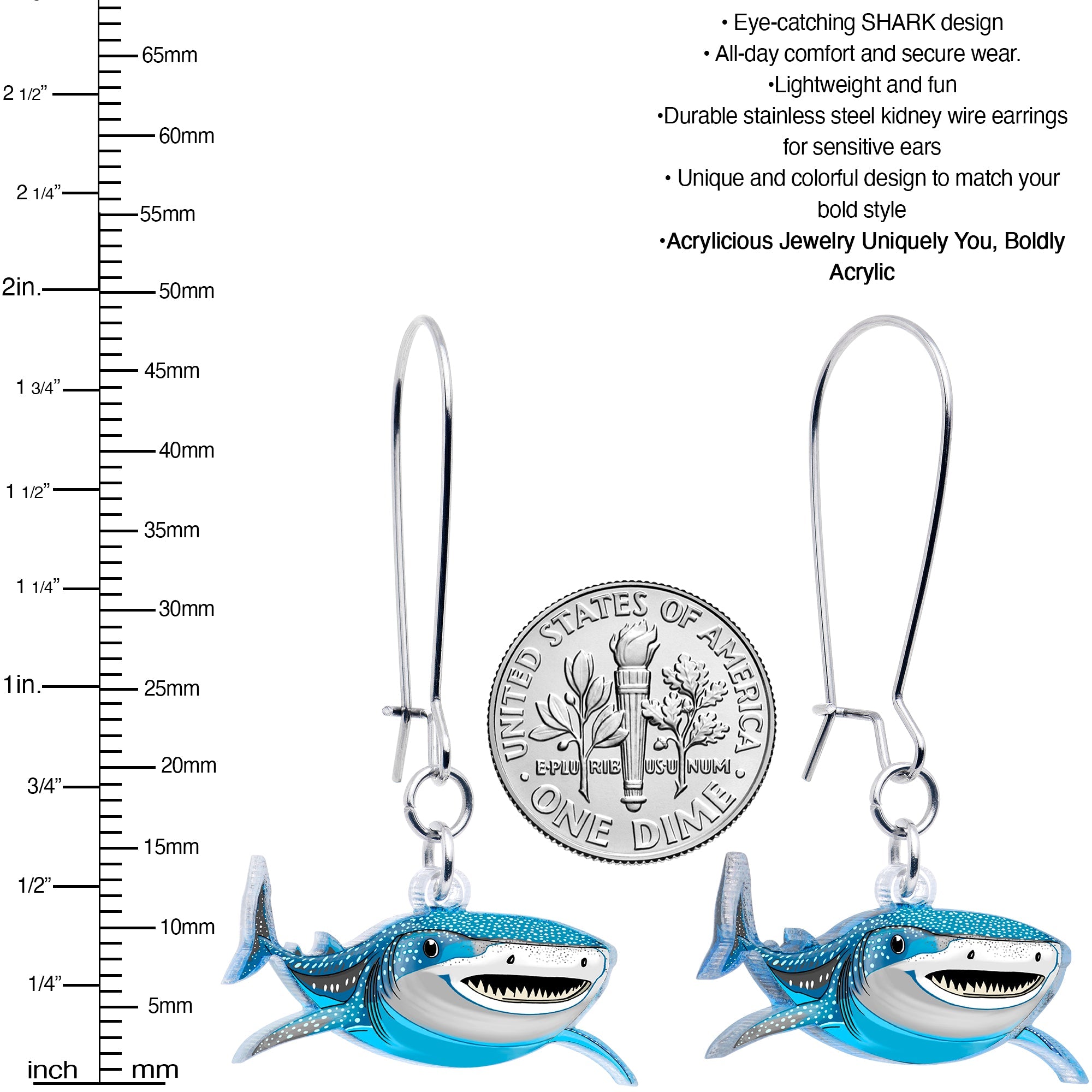 BodyCandy Acrylicious Attack Swimming Shark Dangle  Earrings by Onyx O — lifestyle context