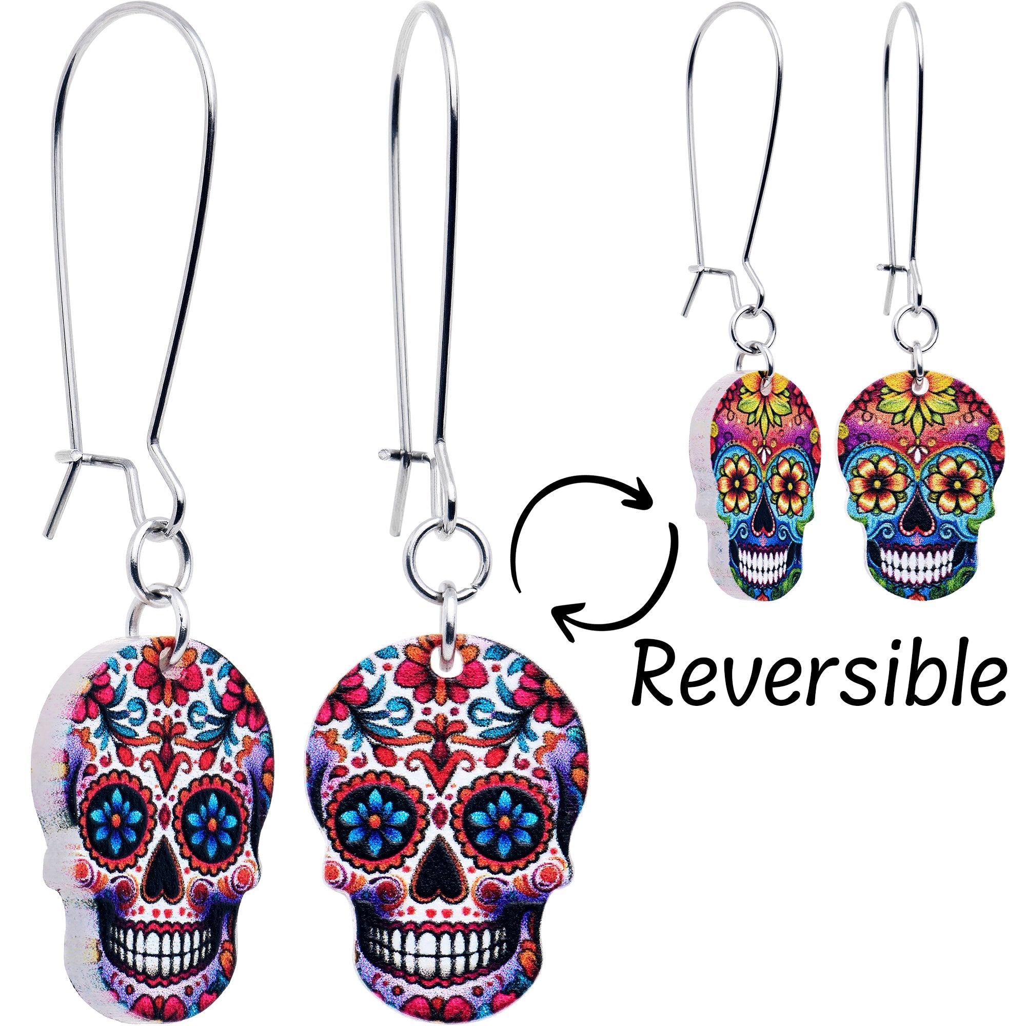 BodyCandy Acrylicious Sugar Skull Double Sided Reversible Skull Earrings — main product shot