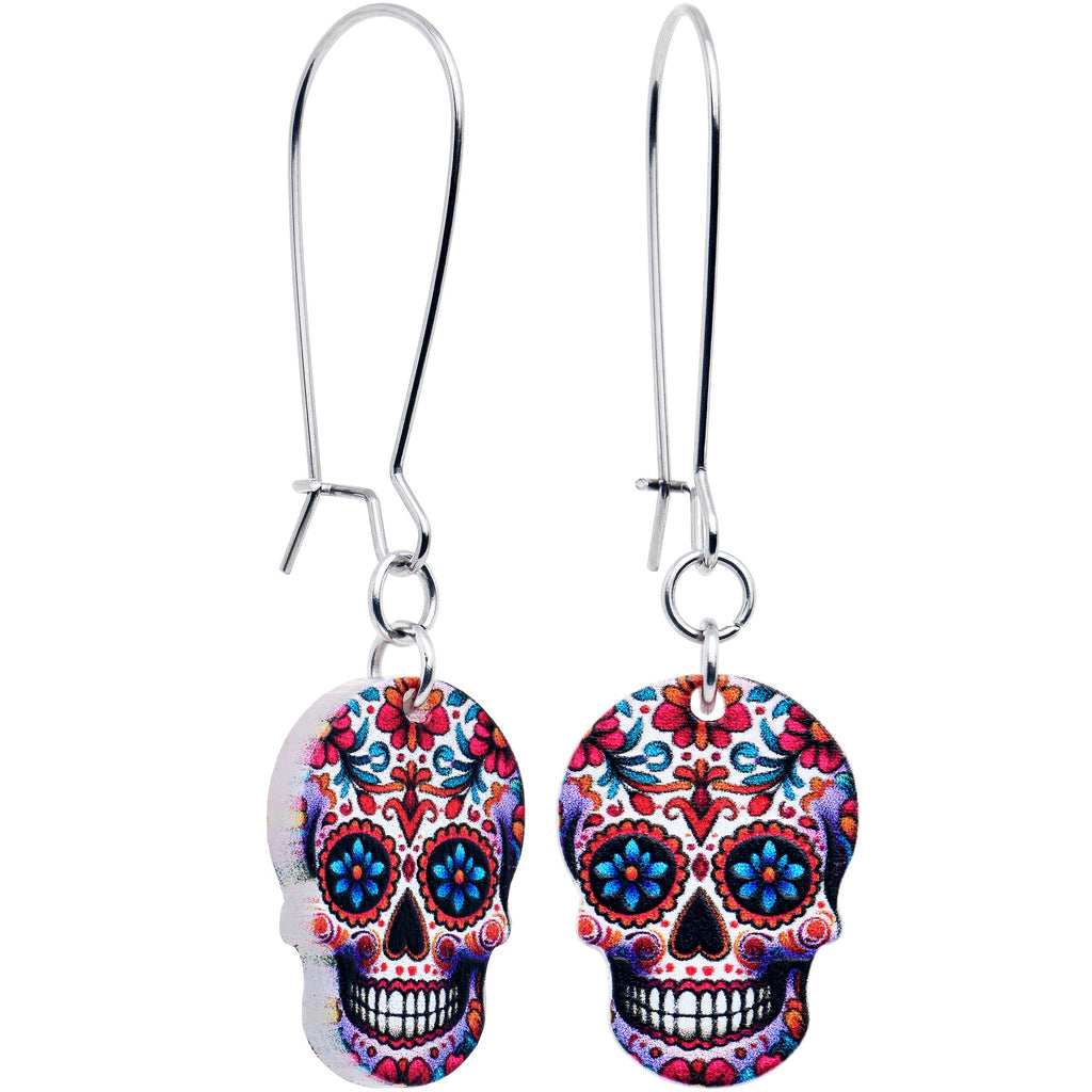 BodyCandy Acrylicious Sugar Skull Double Sided Reversible Skull Earrings — detail close-up