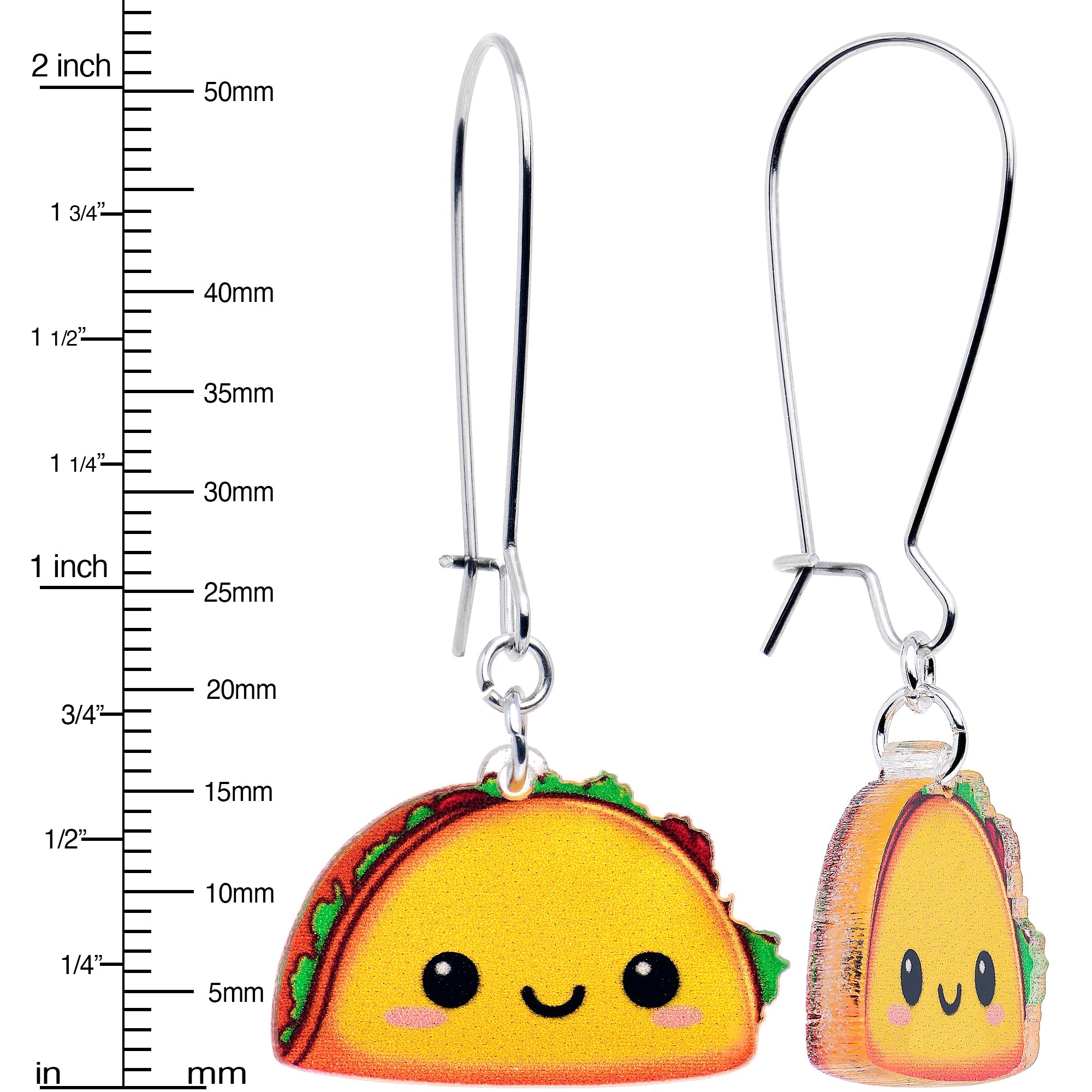 BodyCandy Acrylicious Taco Dangle Earrings by Onyx O — detail close-up