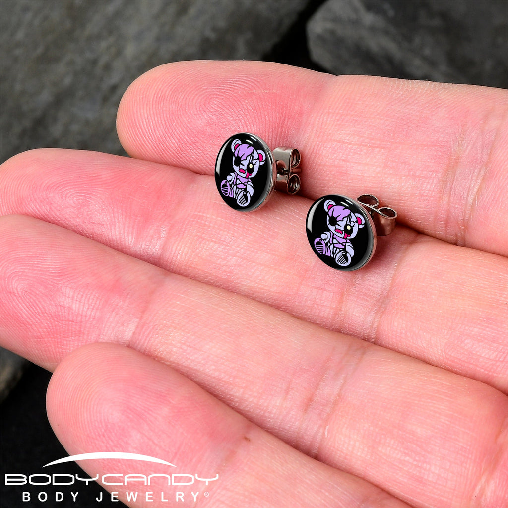 BodyCandy Attitude Teddy Bear Stud Earrings by Onyx O — detail close-up