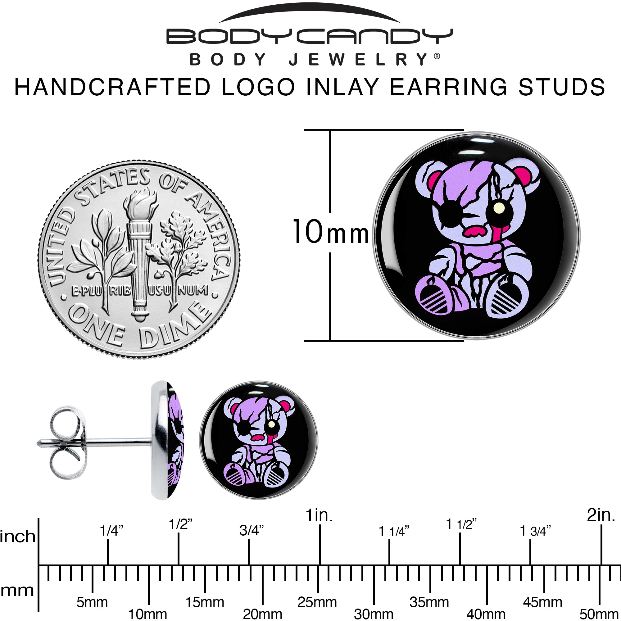 BodyCandy Attitude Teddy Bear Stud Earrings by Onyx O — alternative angle
