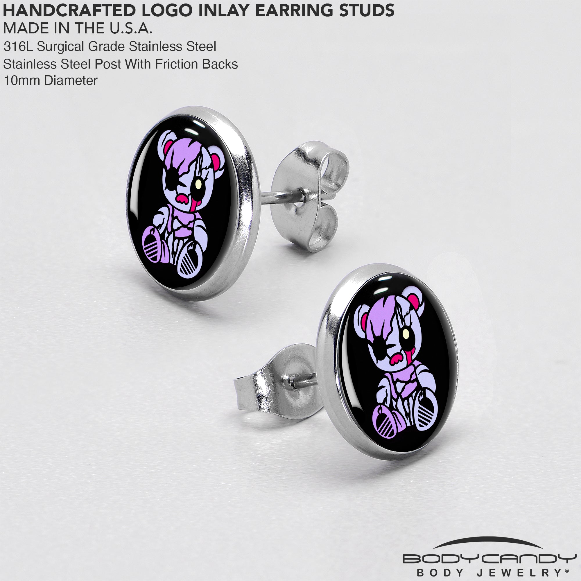 BodyCandy Attitude Teddy Bear Stud Earrings by Onyx O — in-use photo