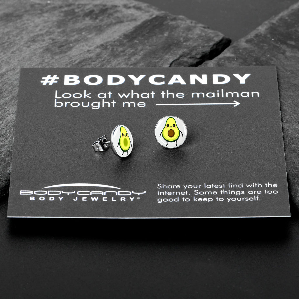 BodyCandy Avocado Oh Both Sides Stud Earrings by Onyx O — in-use photo