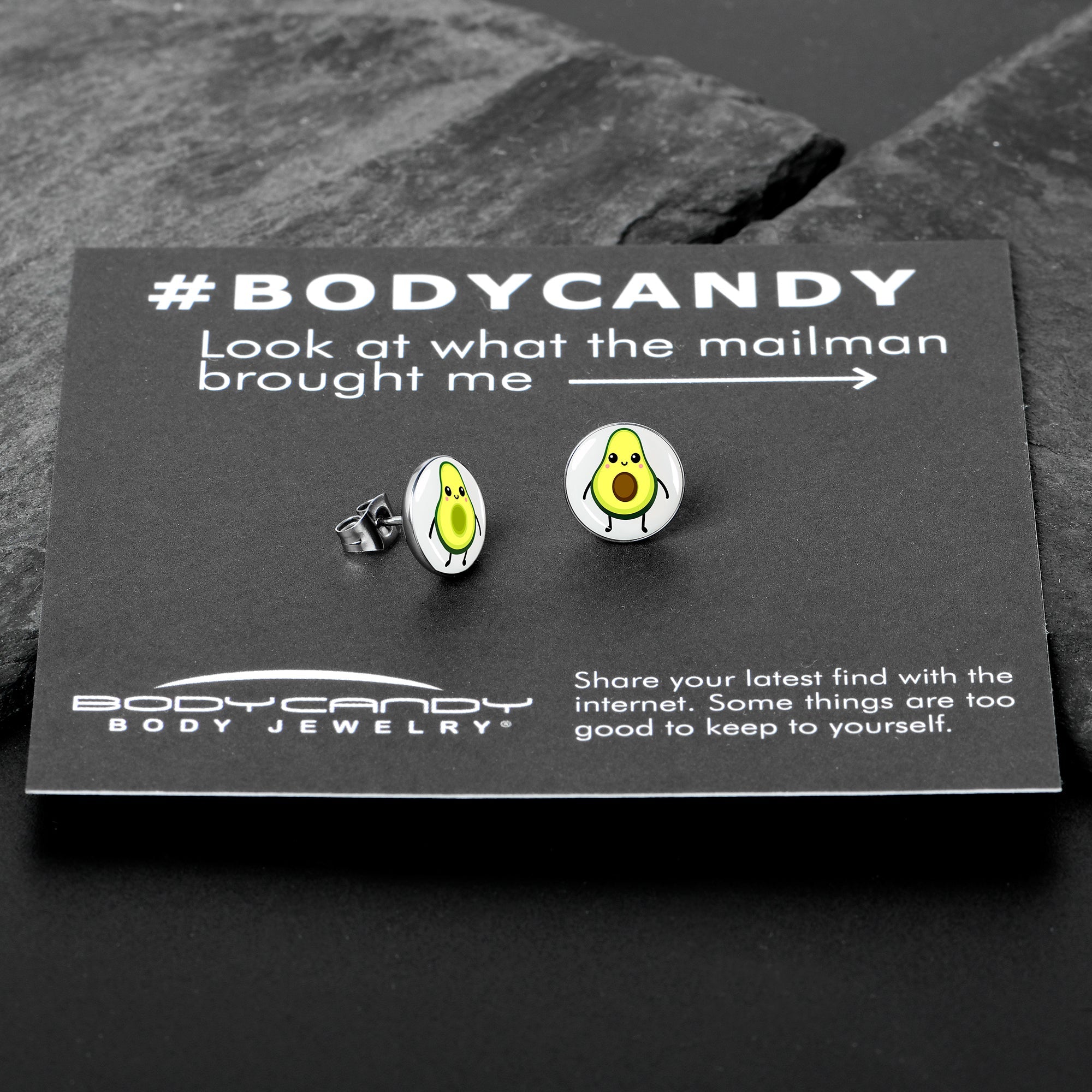 BodyCandy Avocado Oh Both Sides Stud Earrings by Onyx O — in-use photo