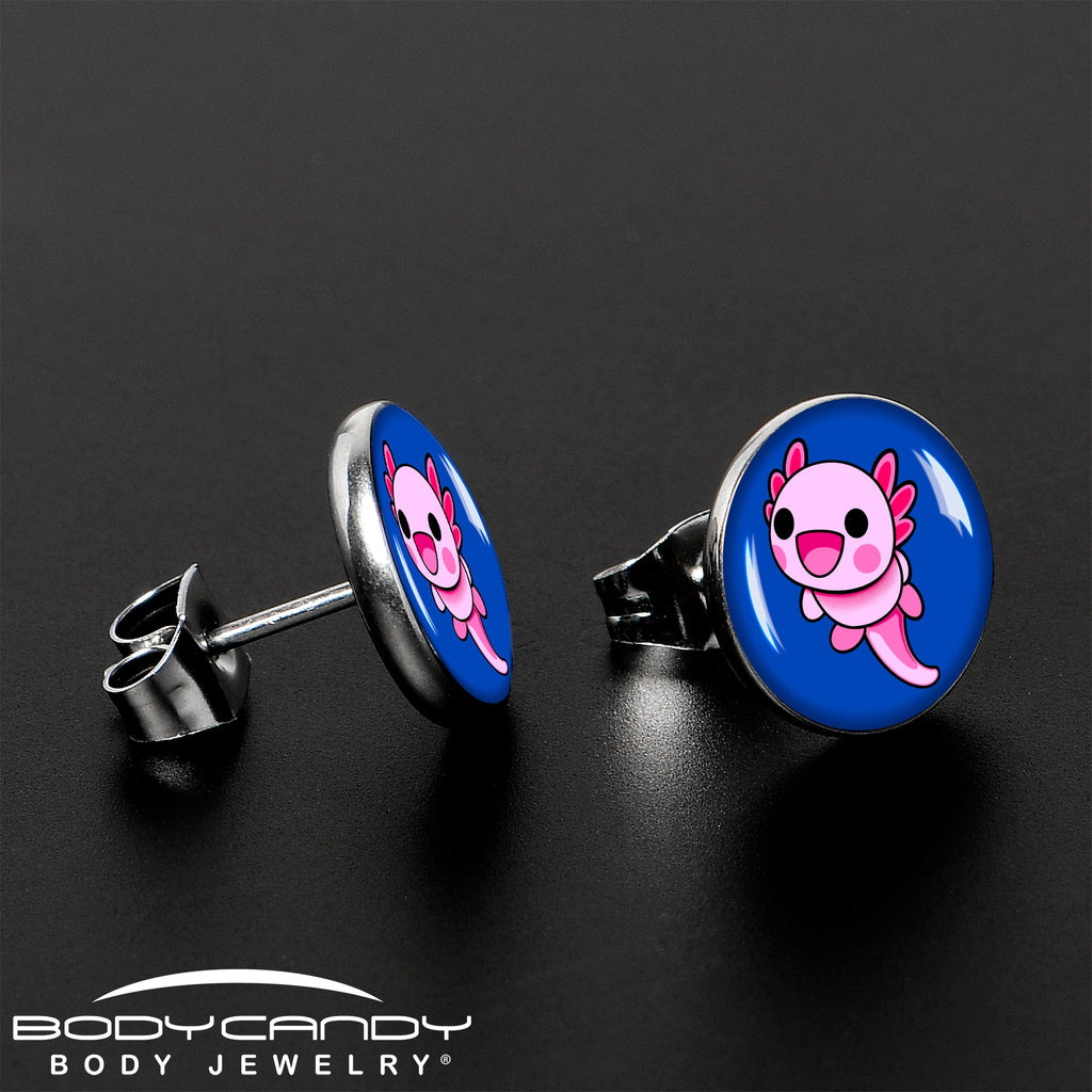 BodyCandy Adorable Axolotl Stud Earrings by Onyx O — lifestyle context