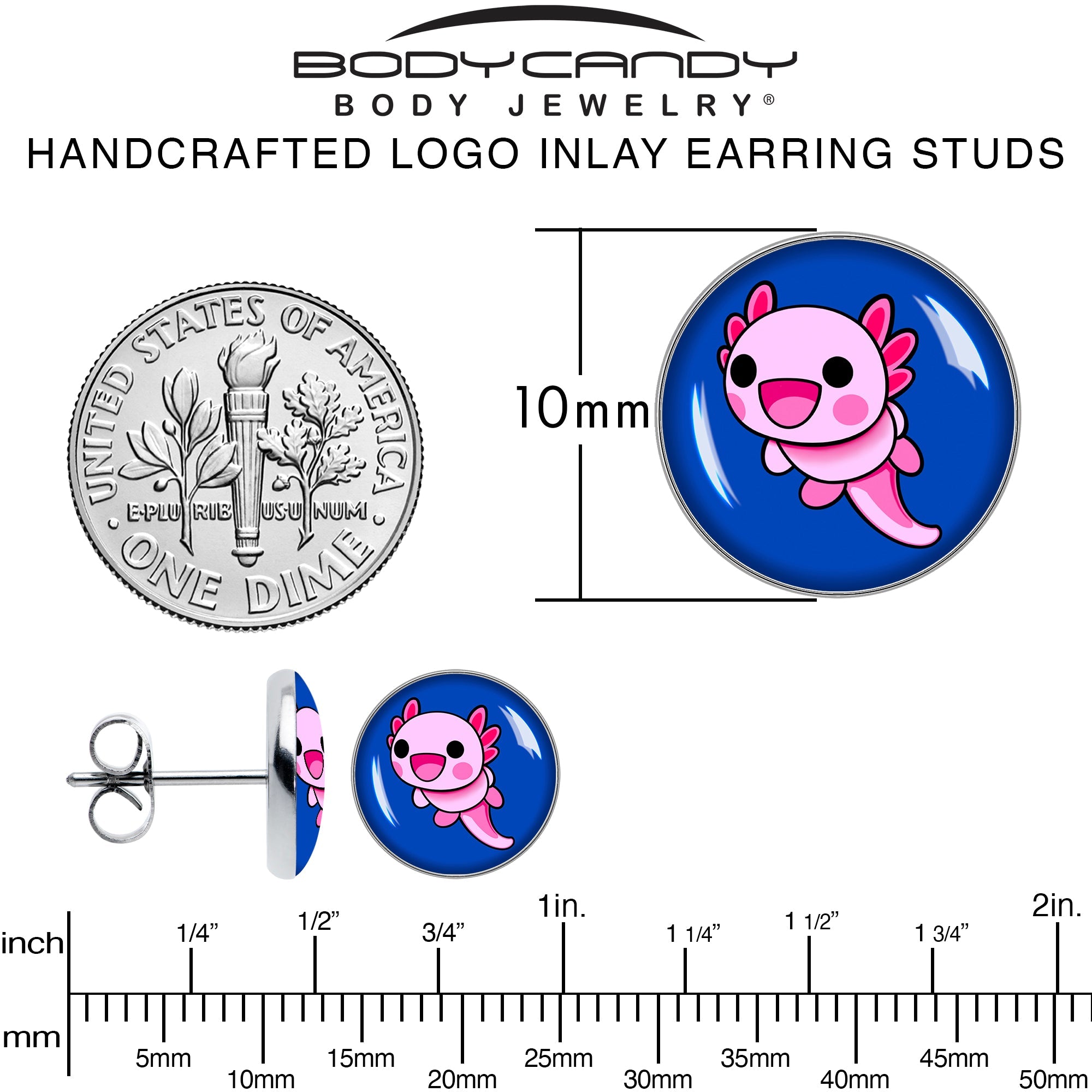 BodyCandy Adorable Axolotl Stud Earrings by Onyx O — alternative angle