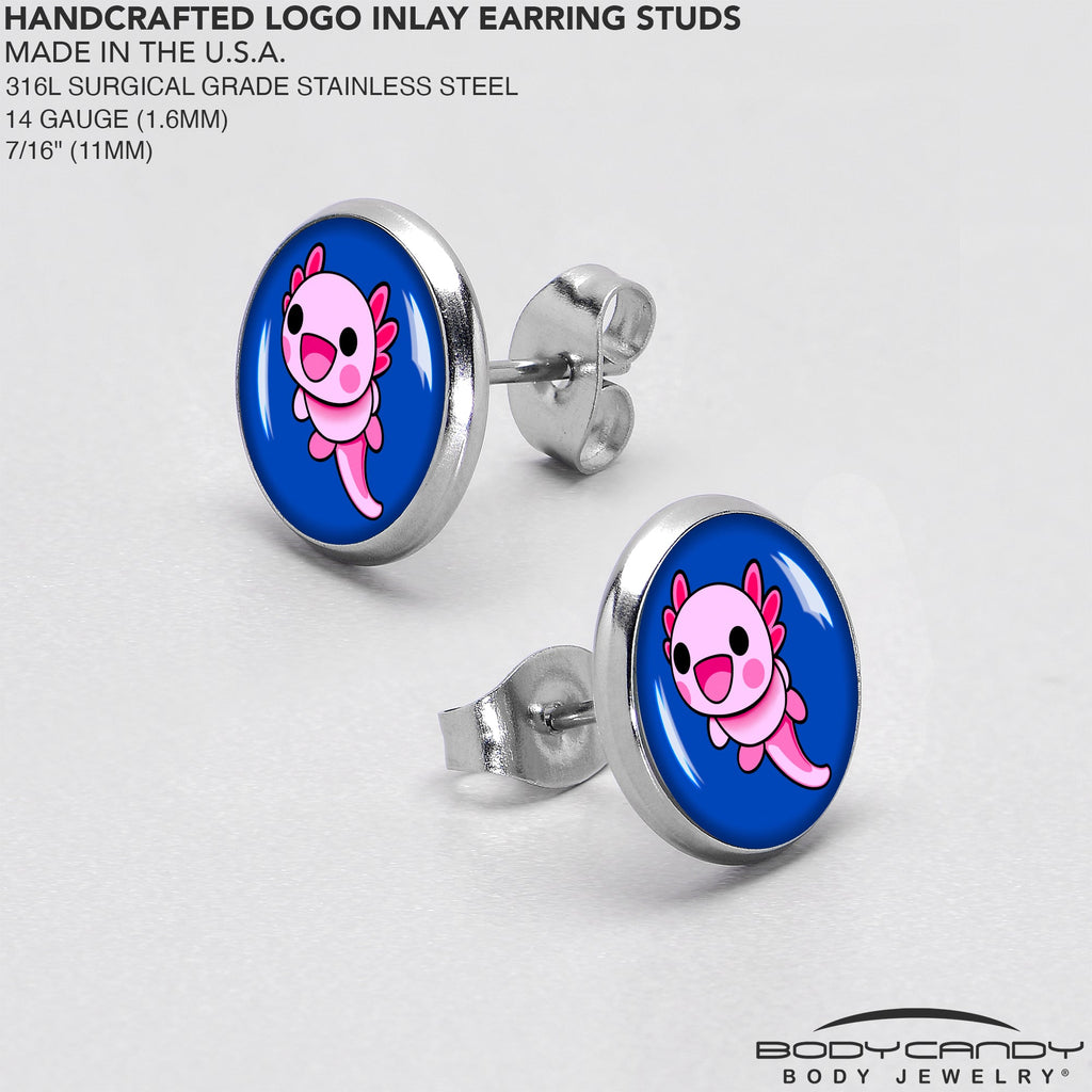 BodyCandy Adorable Axolotl Stud Earrings by Onyx O — in-use photo