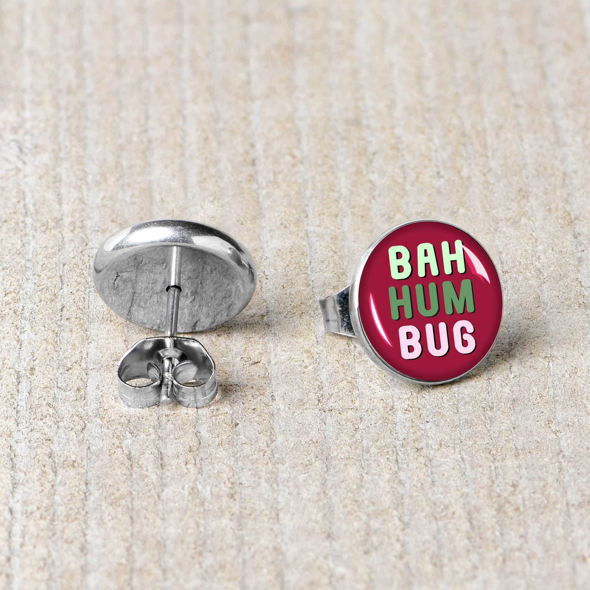 BodyCandy Bah Humbug Holiday Grouch Stud Earrings by Onyx O — back view