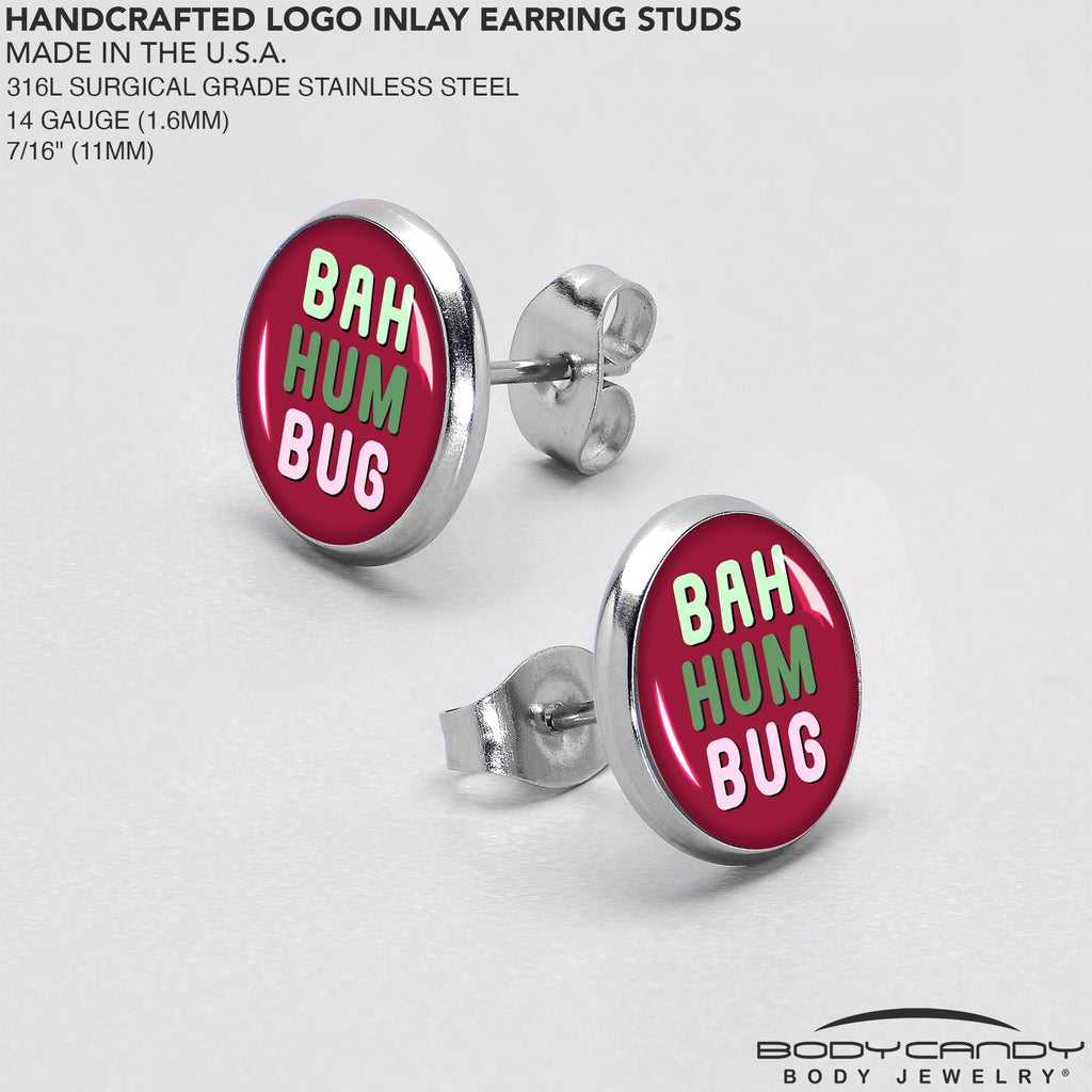 BodyCandy Bah Humbug Holiday Grouch Stud Earrings by Onyx O — in-use photo