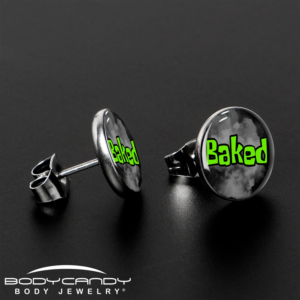 BodyCandy Logo Baked Stoner Stud Earrings by Onyx O — lifestyle context