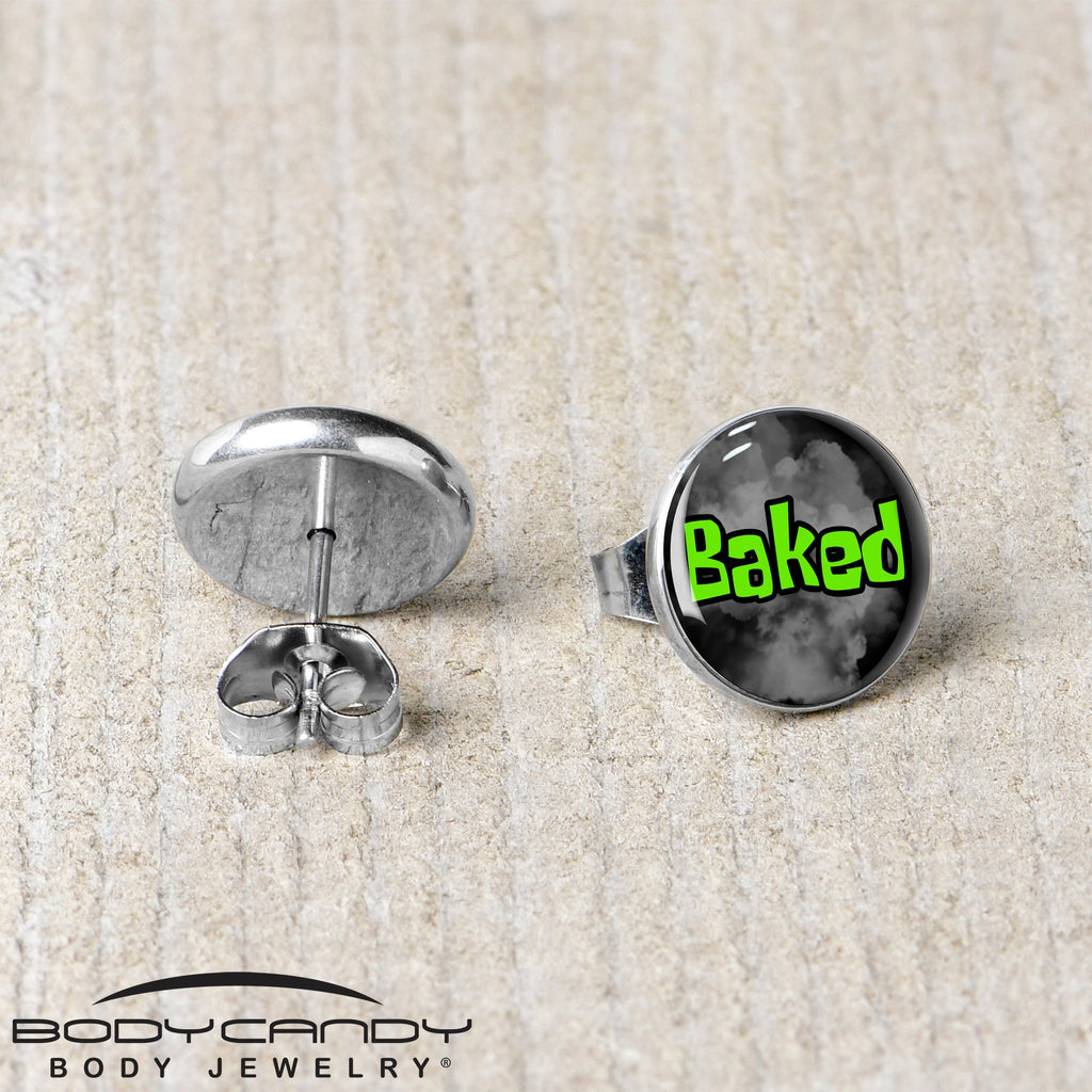 BodyCandy Logo Baked Stoner Stud Earrings by Onyx O — back view