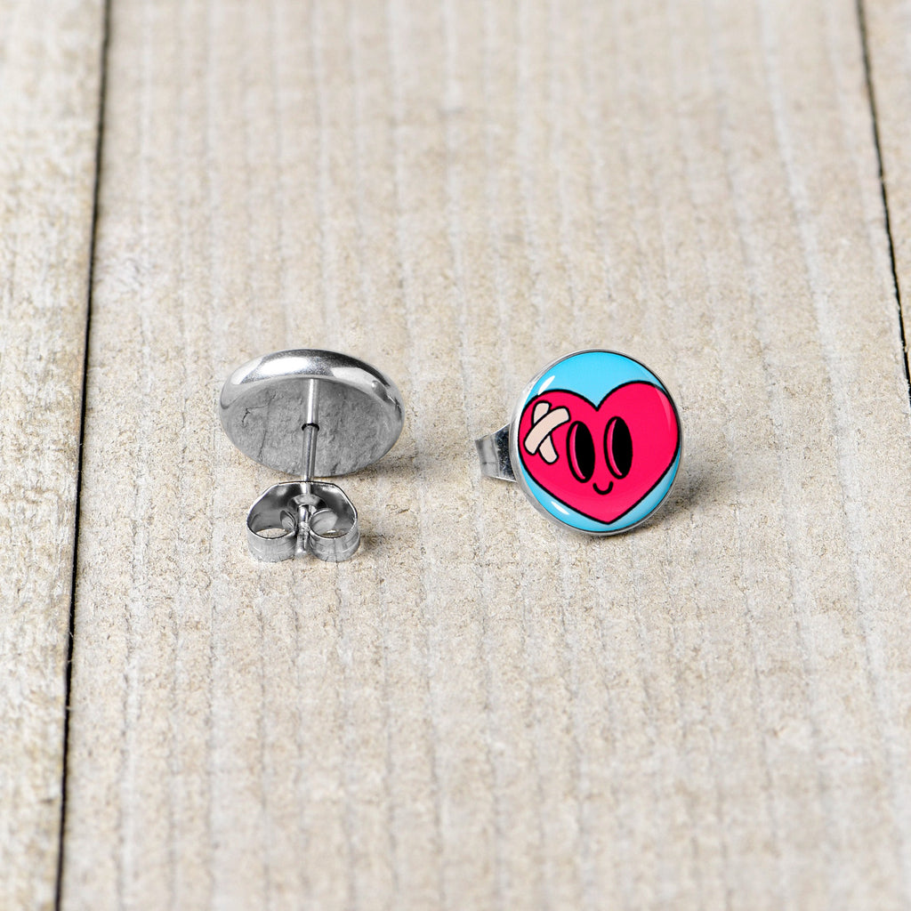 BodyCandy Heartbreak Bandaged Heart Stud Earrings by Onyx O — back view