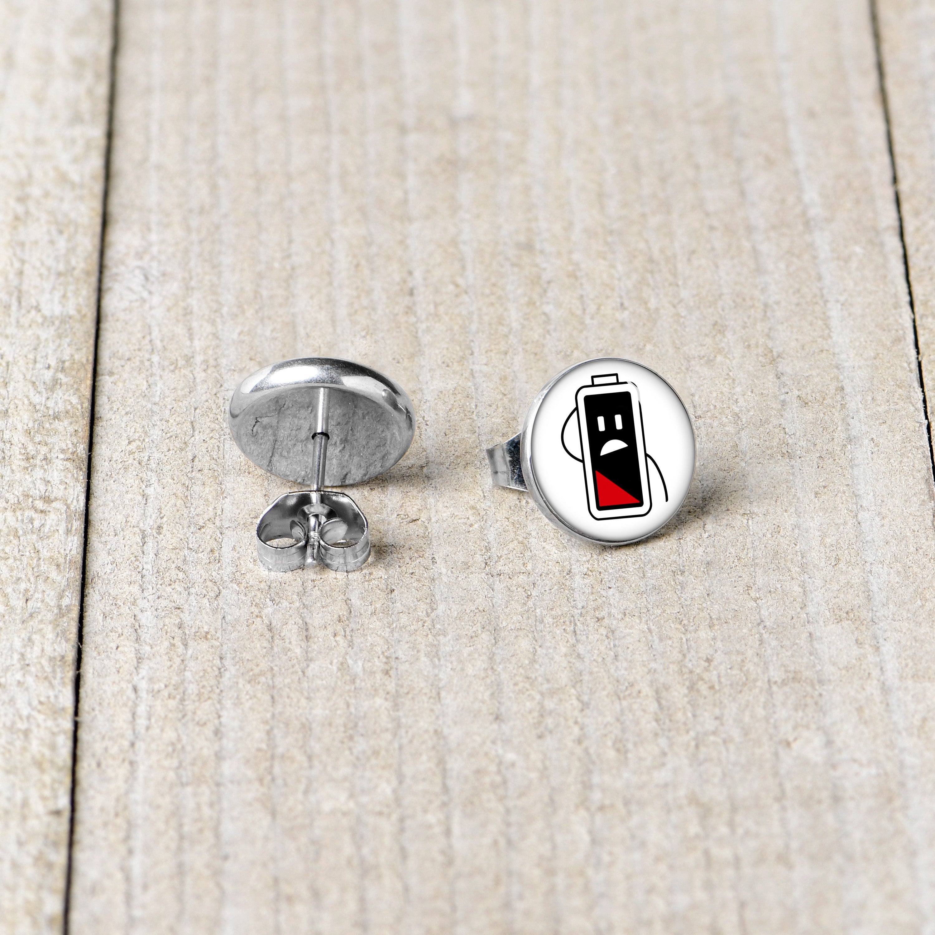 BodyCandy Battery Empty Stud Earrings by Onyx O — back view
