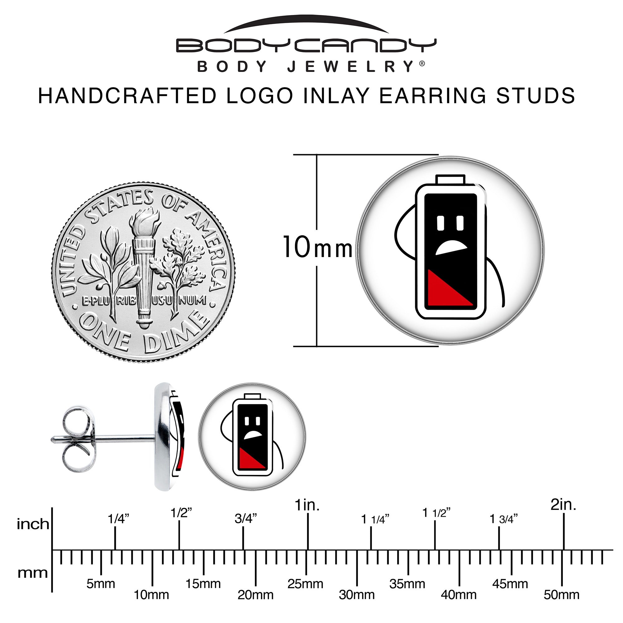 BodyCandy Battery Empty Stud Earrings by Onyx O — alternative angle