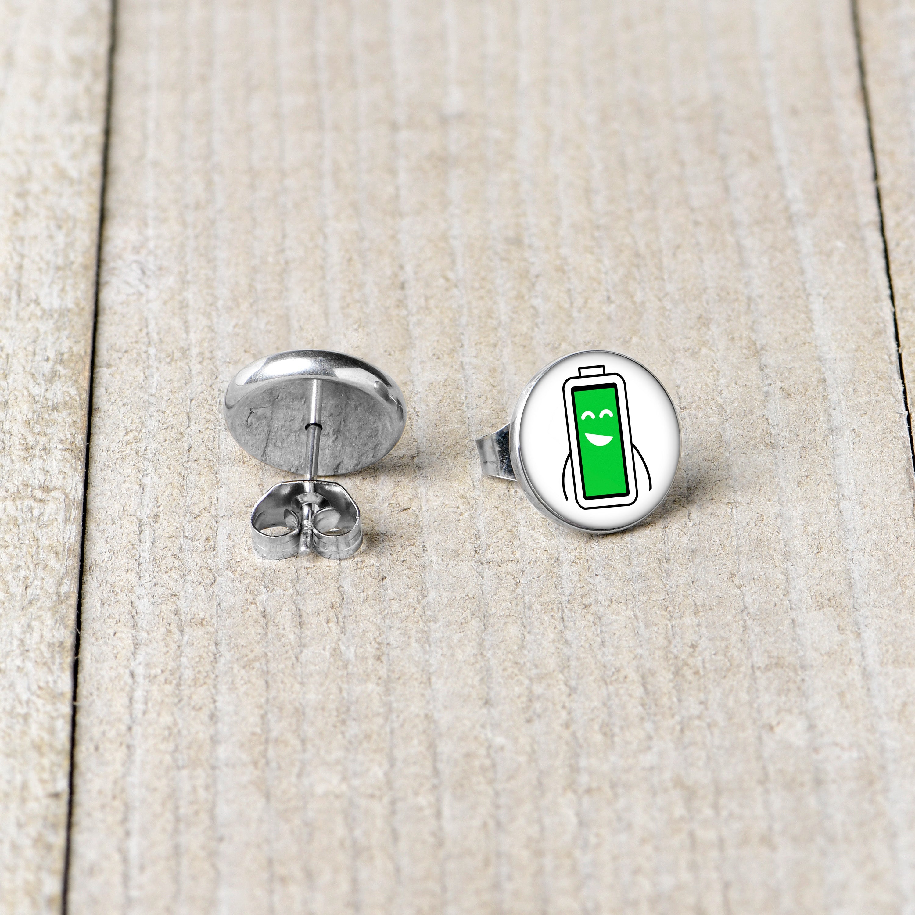 BodyCandy Battery Full Stud Earrings by Onyx O — back view