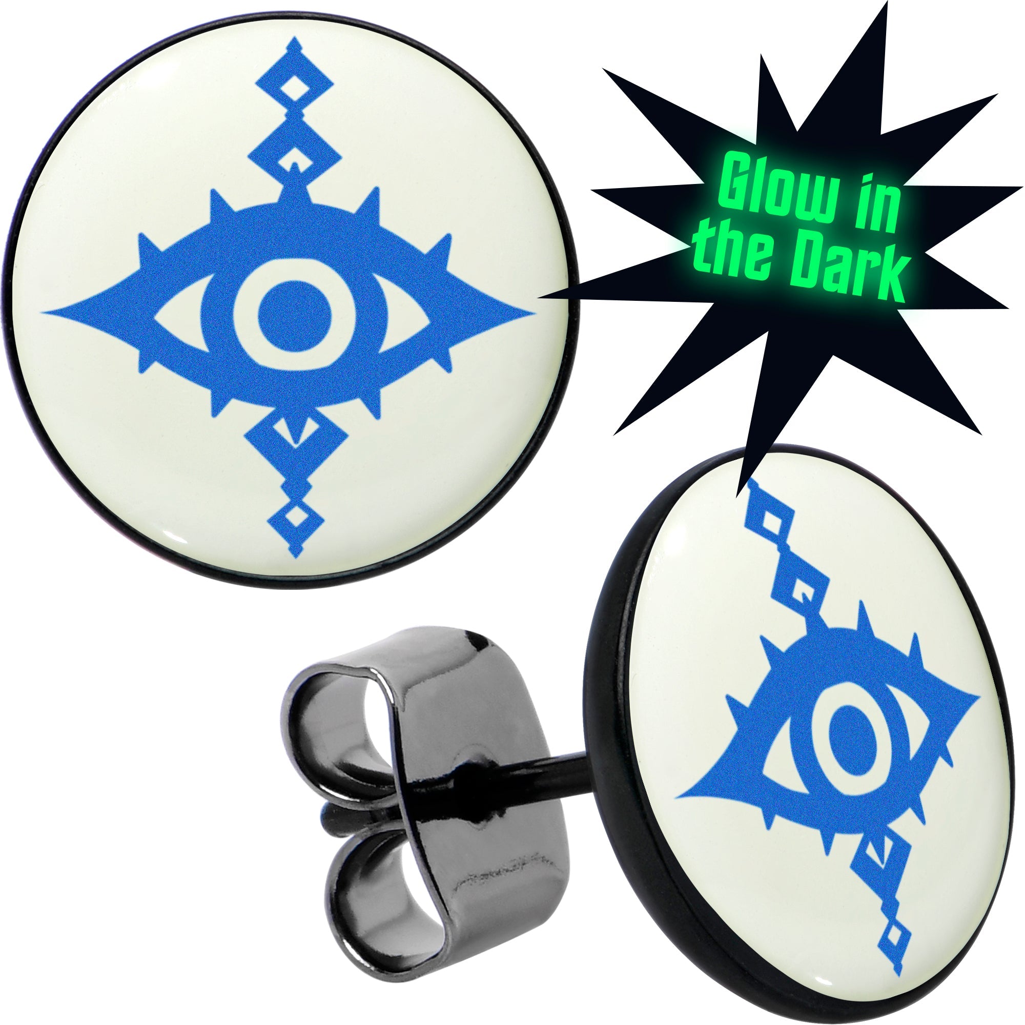 BodyCandy Black Anodized Evil Eye Glow in the Dark Stud Earrings by Onyx O — main product shot