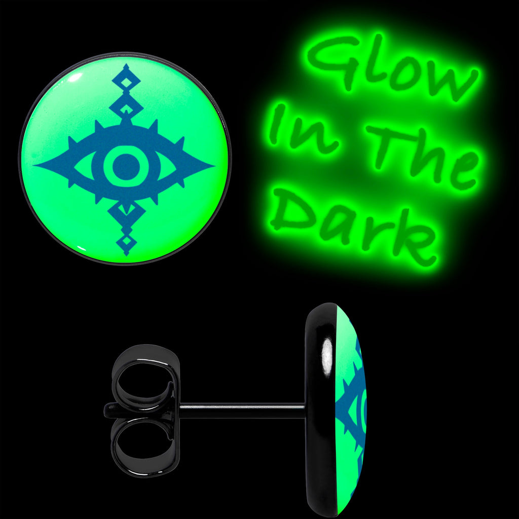 BodyCandy Black Anodized Evil Eye Glow in the Dark Stud Earrings by Onyx O — lifestyle context