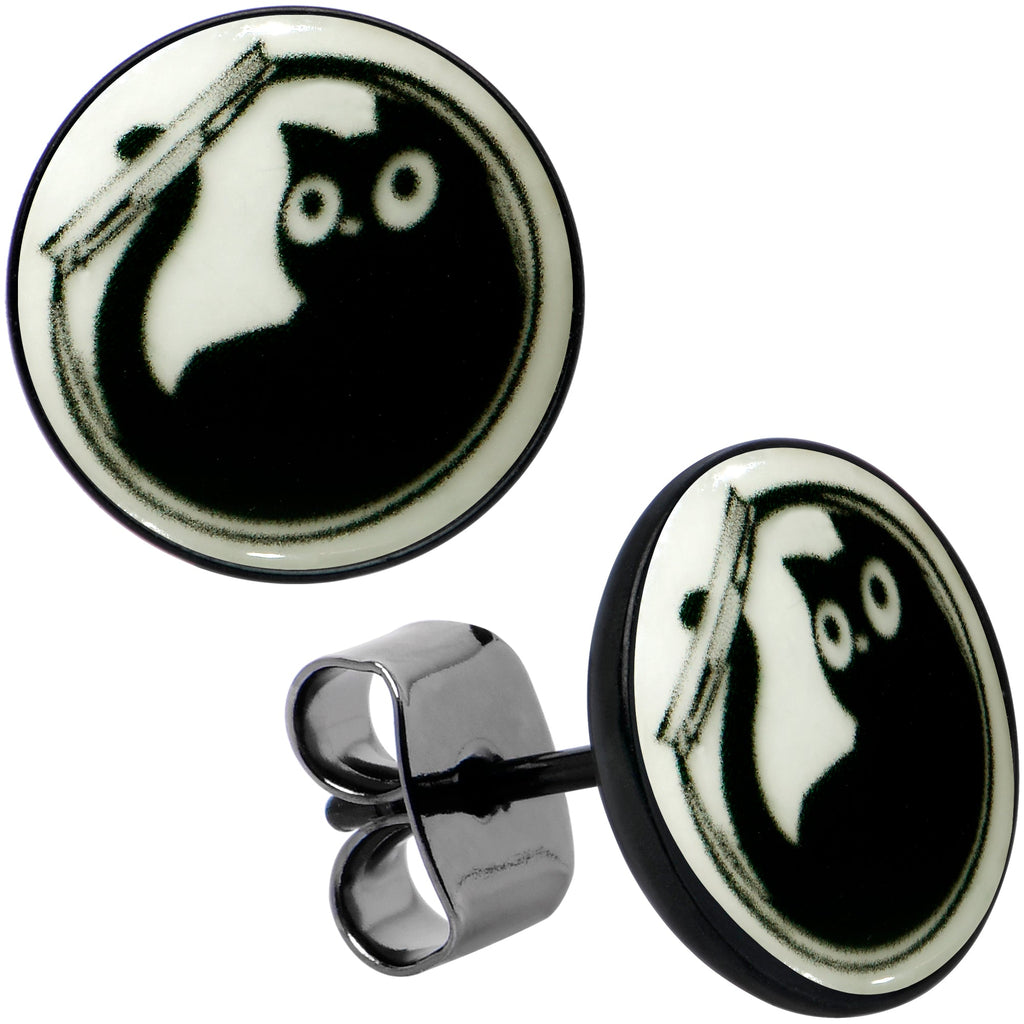 BodyCandy Fishbowl Kitty Cat Glow in the Dark Stud Earrings by Onyx O — size reference