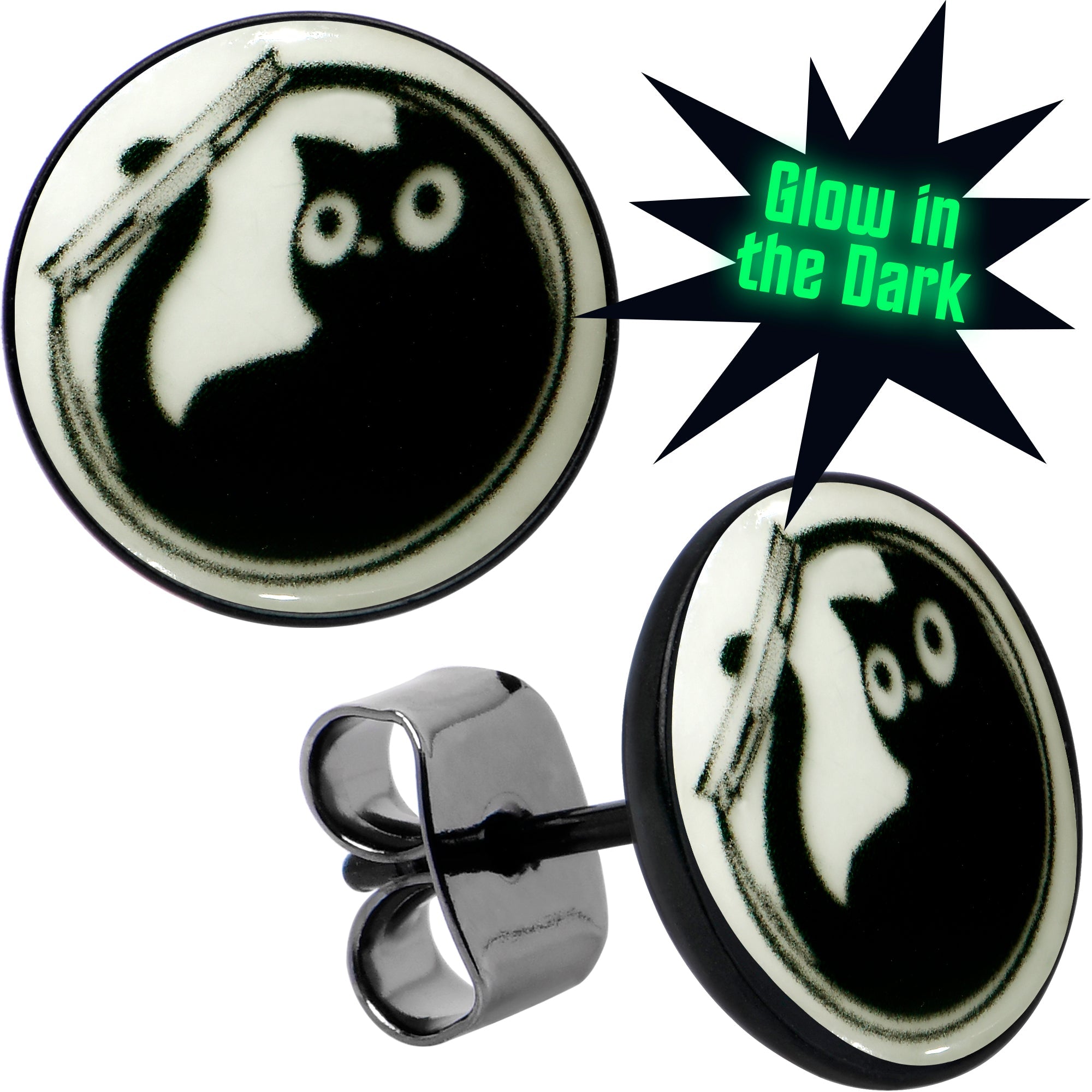BodyCandy Fishbowl Kitty Cat Glow in the Dark Stud Earrings by Onyx O — main product shot