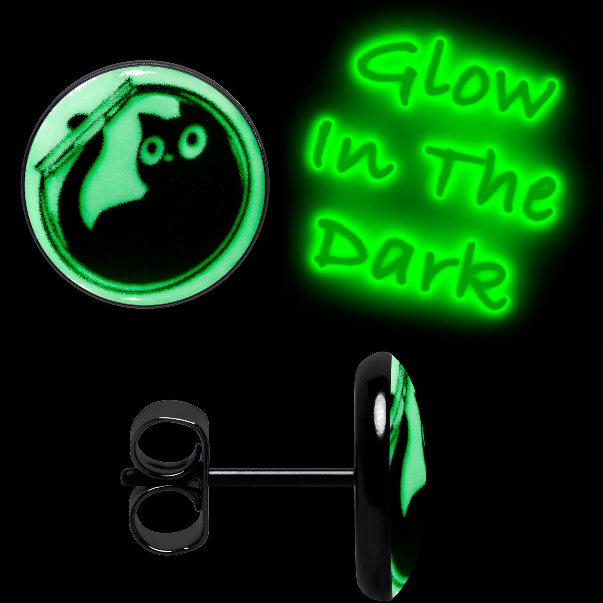 BodyCandy Fishbowl Kitty Cat Glow in the Dark Stud Earrings by Onyx O — lifestyle context