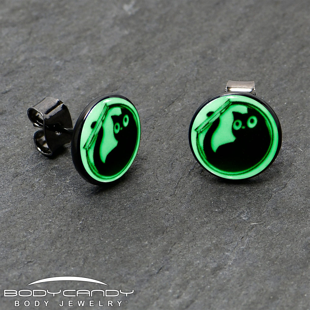 BodyCandy Fishbowl Kitty Cat Glow in the Dark Stud Earrings by Onyx O — side view
