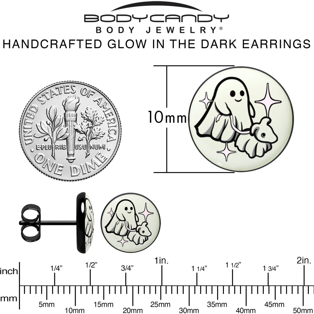 BodyCandy Black Anodized Halloween Ghost Dog Walker Glow in the Dark Stud Earrings by Onyx O — alternative angle