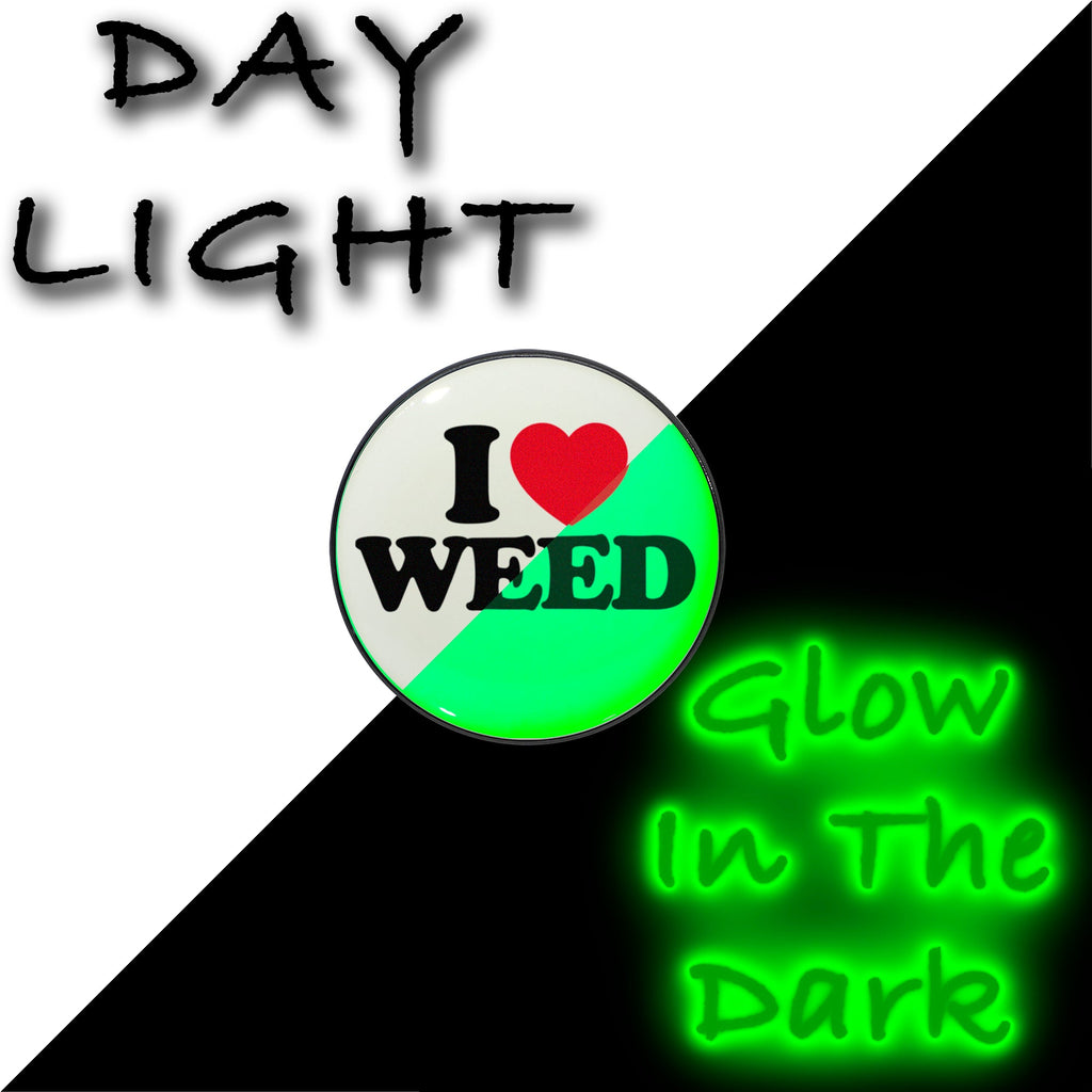 BodyCandy Black Anodized I Love Weed Glow in the Dark Stud Earrings by Onyx O — back view
