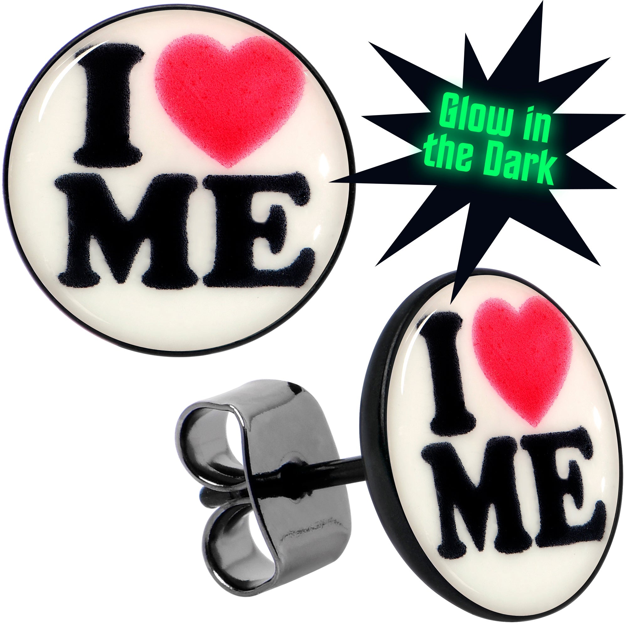 BodyCandy Black Anodized Steel Glow in the Dark Stud Earrings by Onyx O — main product shot